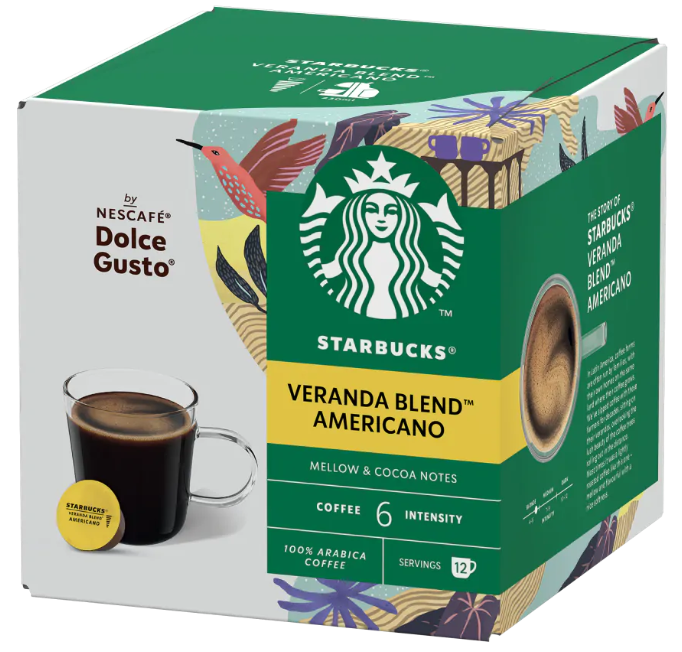 12 Capsules Starbucks Americano Veranda Blend intensité 6 Dolce Gusto