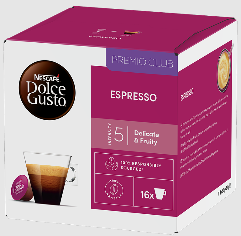 16 Capsules Espresso Delicate et Fruity Intensité 5 Dolce Gusto