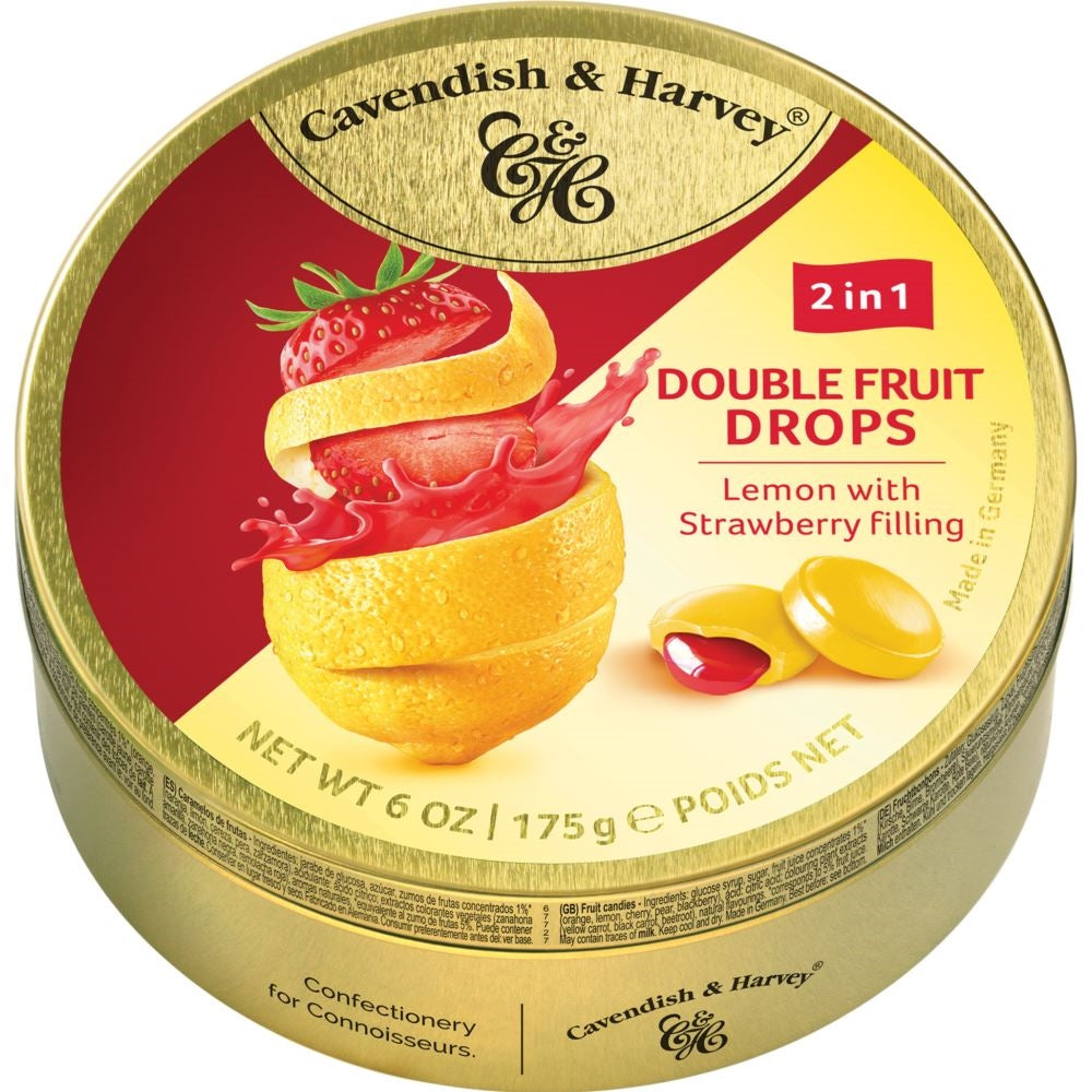 Lemon with Strawberry filling Double Fruit Drops Cavendish &amp; Harvey 175g